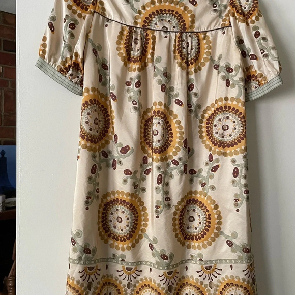 Hanii Y 100% Silk Mini Dress Abstract Floral Short Puff Sleeve Size 40 - Picture 3 of 15